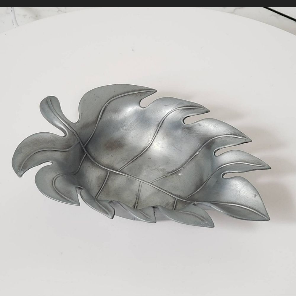 PEWTER Leaf Trinket Jewelry Dish Home Shelf Decor